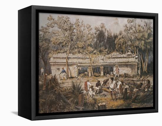 Archaeologists Catherwood and Stephens Measuring Temple of Tulum, Yucatan, Mexico-Frederick Catherwood-Framed Premier Image Canvas