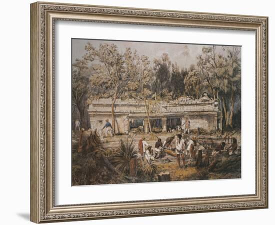 Archaeologists Catherwood and Stephens Measuring Temple of Tulum, Yucatan, Mexico-Frederick Catherwood-Framed Giclee Print