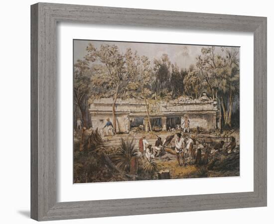 Archaeologists Catherwood and Stephens Measuring Temple of Tulum, Yucatan, Mexico-Frederick Catherwood-Framed Giclee Print