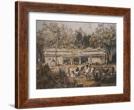 Archaeologists Catherwood and Stephens Measuring Temple of Tulum, Yucatan, Mexico-Frederick Catherwood-Framed Giclee Print