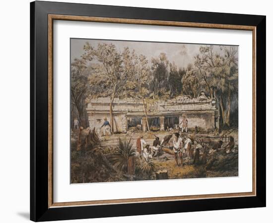 Archaeologists Catherwood and Stephens Measuring Temple of Tulum, Yucatan, Mexico-Frederick Catherwood-Framed Giclee Print