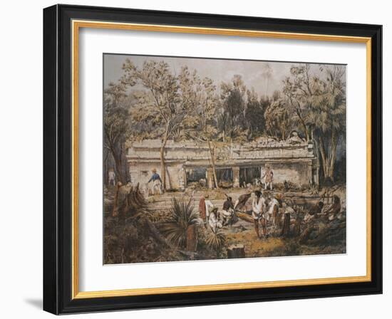 Archaeologists Catherwood and Stephens Measuring Temple of Tulum, Yucatan, Mexico-Frederick Catherwood-Framed Giclee Print