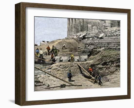 Archaeologists Excavating Ancient Ruins on the Acropolis, Athens, 1890s-null-Framed Giclee Print