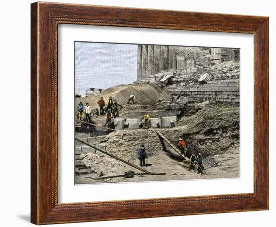 Archaeologists Excavating Ancient Ruins on the Acropolis, Athens, 1890s-null-Framed Giclee Print