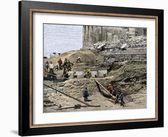 Archaeologists Excavating Ancient Ruins on the Acropolis, Athens, 1890s-null-Framed Giclee Print