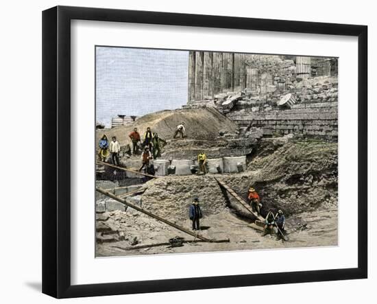 Archaeologists Excavating Ancient Ruins on the Acropolis, Athens, 1890s-null-Framed Giclee Print