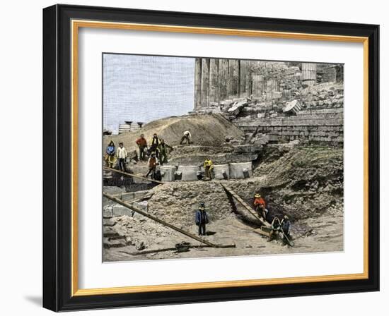Archaeologists Excavating Ancient Ruins on the Acropolis, Athens, 1890s-null-Framed Giclee Print