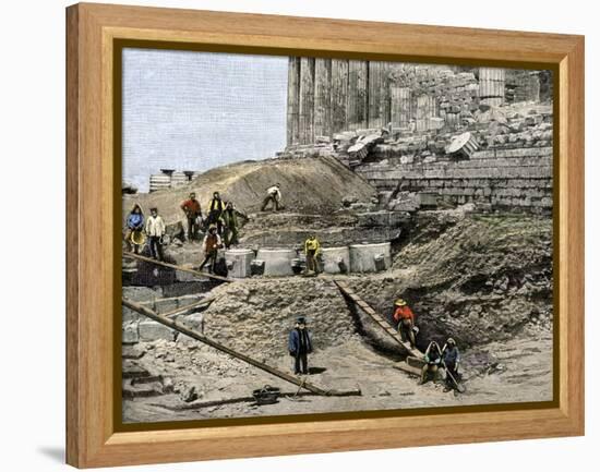 Archaeologists Excavating Ancient Ruins on the Acropolis, Athens, 1890s-null-Framed Premier Image Canvas