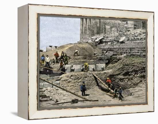 Archaeologists Excavating Ancient Ruins on the Acropolis, Athens, 1890s-null-Framed Premier Image Canvas