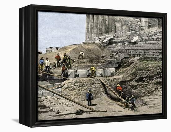 Archaeologists Excavating Ancient Ruins on the Acropolis, Athens, 1890s-null-Framed Premier Image Canvas