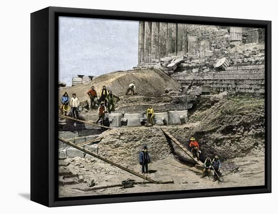 Archaeologists Excavating Ancient Ruins on the Acropolis, Athens, 1890s-null-Framed Premier Image Canvas