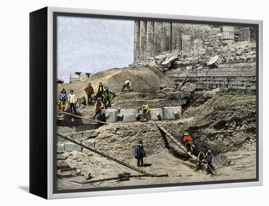 Archaeologists Excavating Ancient Ruins on the Acropolis, Athens, 1890s-null-Framed Premier Image Canvas