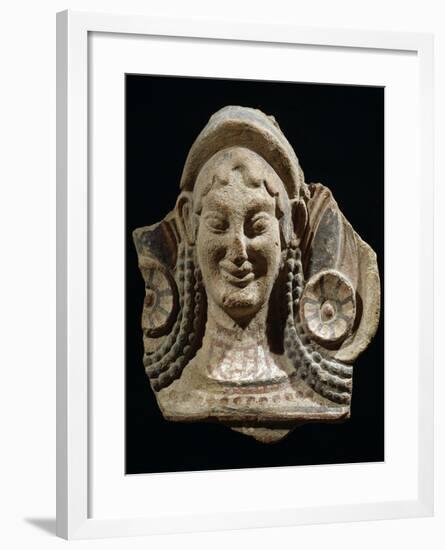 Archaic Antefix in Form of Female Head Decorated with Stylized Lotus Flowers, 6th-5th Century BC-null-Framed Giclee Print