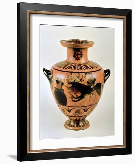 Archaic Ionian Hydria Depicting Heracles Bringing Cerberus to Eurystheus, 530 BC-Greek-Framed Giclee Print