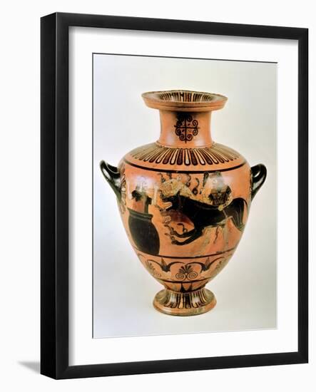 Archaic Ionian Hydria Depicting Heracles Bringing Cerberus to Eurystheus, 530 BC-Greek-Framed Giclee Print