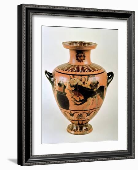 Archaic Ionian Hydria Depicting Heracles Bringing Cerberus to Eurystheus, 530 BC-Greek-Framed Giclee Print