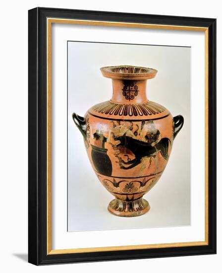 Archaic Ionian Hydria Depicting Heracles Bringing Cerberus to Eurystheus, 530 BC-Greek-Framed Giclee Print