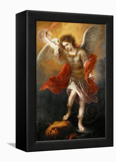 Archangel Michael hurls the devil into the abyss. Around 1665/68-Bartolome Esteban Murillo-Framed Premier Image Canvas