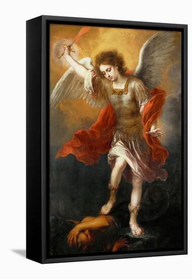 Archangel Michael hurls the devil into the abyss. Around 1665/68-Bartolome Esteban Murillo-Framed Premier Image Canvas