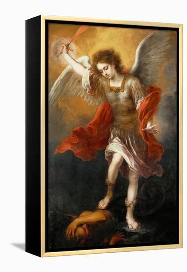 Archangel Michael hurls the devil into the abyss. Around 1665/68-Bartolome Esteban Murillo-Framed Premier Image Canvas