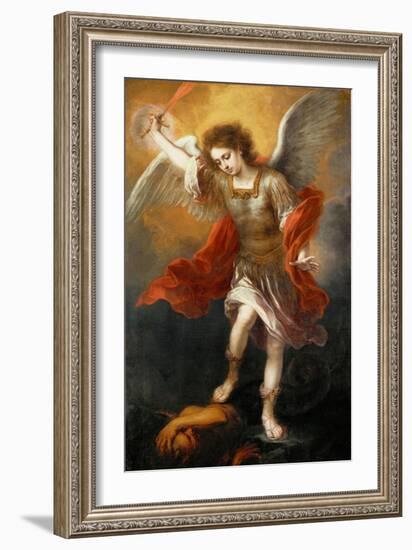 Archangel Michael hurls the devil into the abyss. Around 1665/68-Bartolome Esteban Murillo-Framed Giclee Print