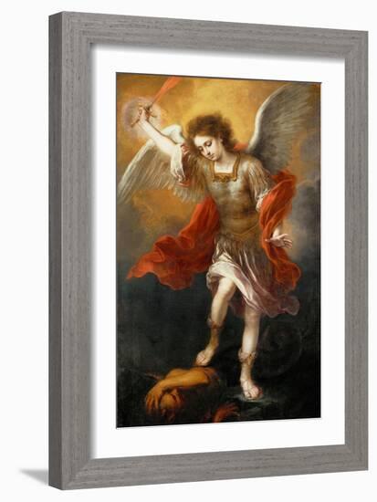 Archangel Michael hurls the devil into the abyss. Around 1665/68-Bartolome Esteban Murillo-Framed Giclee Print