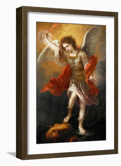 Archangel Michael hurls the devil into the abyss. Around 1665/68-Bartolome Esteban Murillo-Framed Giclee Print