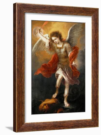 Archangel Michael hurls the devil into the abyss. Around 1665/68-Bartolome Esteban Murillo-Framed Giclee Print