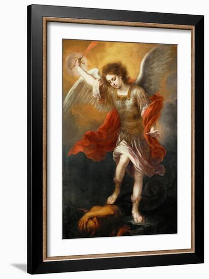 Archangel Michael hurls the devil into the abyss. Around 1665/68-Bartolome Esteban Murillo-Framed Giclee Print