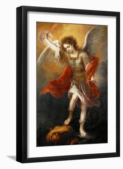 Archangel Michael hurls the devil into the abyss. Around 1665/68-Bartolome Esteban Murillo-Framed Giclee Print