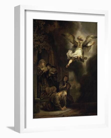 Archangel Raphael Leaving the Family of Tobias-Rembrandt van Rijn-Framed Giclee Print