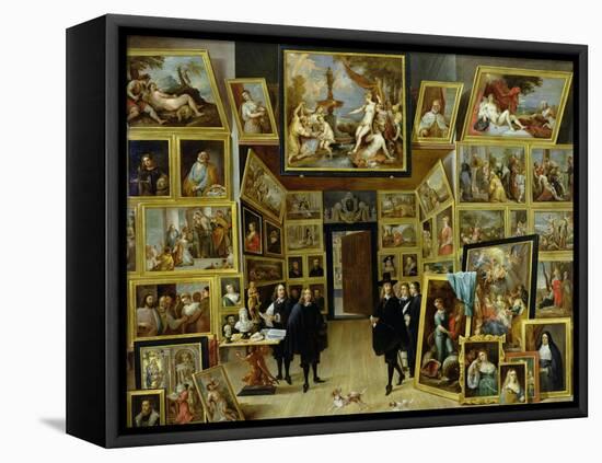 Archduke Leopold Wilhelm (1614-61) in His Picture Gallery, circa 1647-David Teniers the Younger-Framed Premier Image Canvas