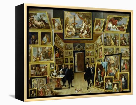 Archduke Leopold Wilhelm (1614-61) in His Picture Gallery, circa 1647-David Teniers the Younger-Framed Premier Image Canvas