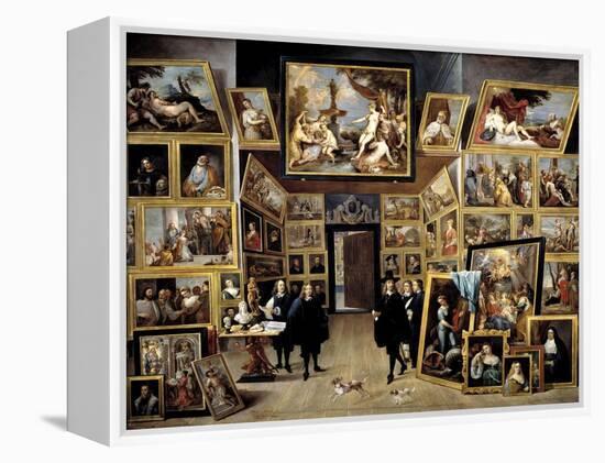 Archduke Leopoldo Guillermo At His Picture Gallery In Brussels, 1647-1651, Flemish School-David Teniers the Younger-Framed Premier Image Canvas