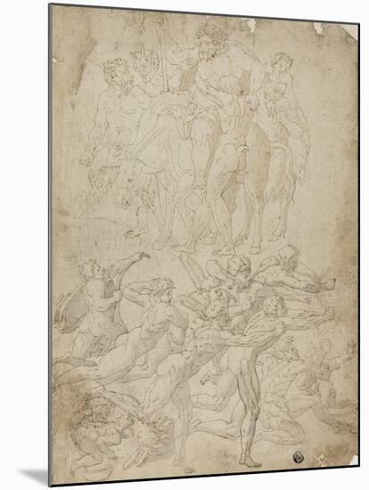 Archers Shooting at a Herm, Triumph of Bacchus, and Other Studies-Michelangelo & Perino del Vaga-Mounted Giclee Print