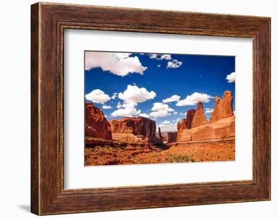 Arches National Park Landscape View with Blue Sky and White Clou-MartinM303-Framed Photographic Print