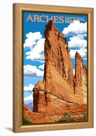 Arches National Park, Utah - Courthouse Towers-Lantern Press-Framed Stretched Canvas