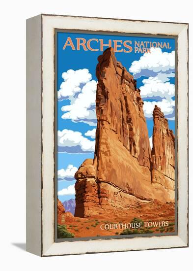 Arches National Park, Utah - Courthouse Towers-Lantern Press-Framed Stretched Canvas