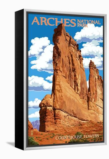 Arches National Park, Utah - Courthouse Towers-Lantern Press-Framed Stretched Canvas