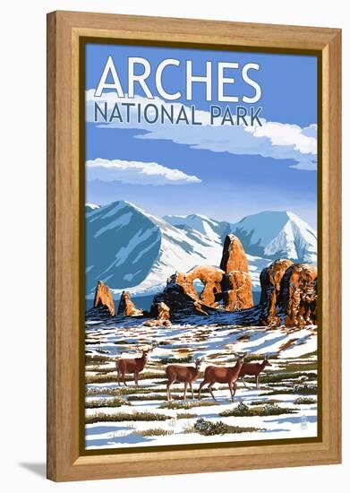 Arches National Park, Utah - Turret Arch in Winter-Lantern Press-Framed Stretched Canvas