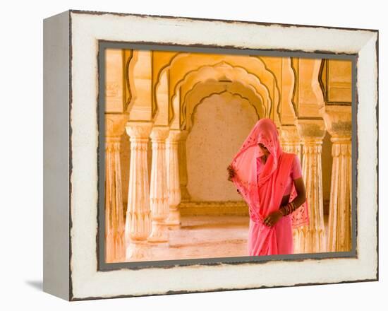 Arches with Hindu Woman at Amber Fort Temple, Rajasthan, Jaipur, India-Bill Bachmann-Framed Premier Image Canvas