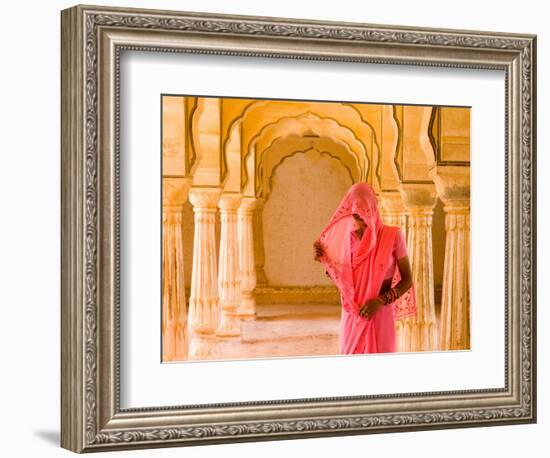 Arches with Hindu Woman at Amber Fort Temple, Rajasthan, Jaipur, India-Bill Bachmann-Framed Photographic Print