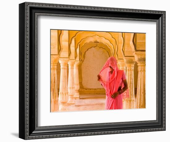 Arches with Hindu Woman at Amber Fort Temple, Rajasthan, Jaipur, India-Bill Bachmann-Framed Photographic Print