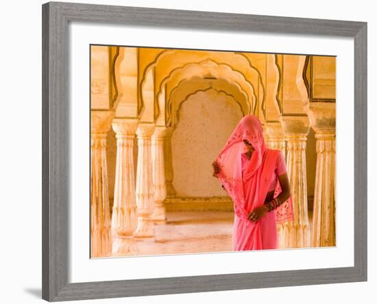 Arches with Hindu Woman at Amber Fort Temple, Rajasthan, Jaipur, India-Bill Bachmann-Framed Photographic Print