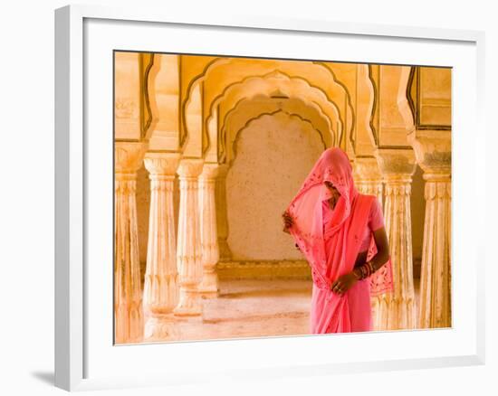 Arches with Hindu Woman at Amber Fort Temple, Rajasthan, Jaipur, India-Bill Bachmann-Framed Photographic Print