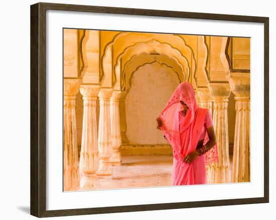 Arches with Hindu Woman at Amber Fort Temple, Rajasthan, Jaipur, India-Bill Bachmann-Framed Photographic Print