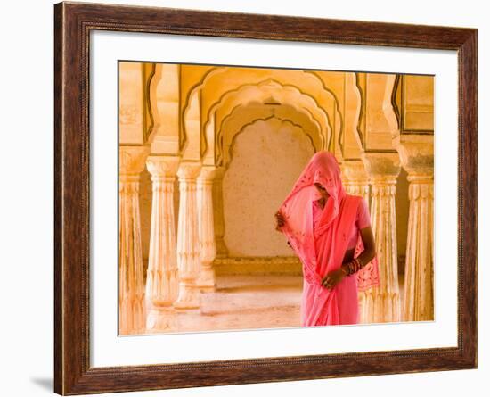Arches with Hindu Woman at Amber Fort Temple, Rajasthan, Jaipur, India-Bill Bachmann-Framed Photographic Print