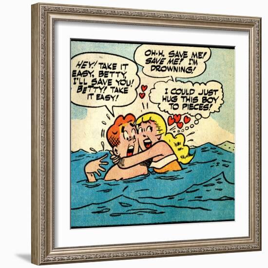 Archie Comics Retro: Archie and Betty Comic Panel; Drowning (Aged)-null-Framed Art Print