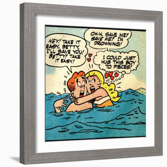 Archie Comics Retro: Archie and Betty Comic Panel; Drowning (Aged)-null-Framed Art Print