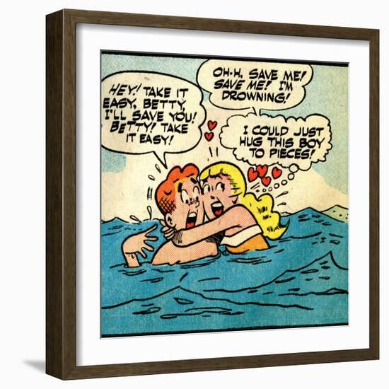 Archie Comics Retro: Archie and Betty Comic Panel; Drowning (Aged)-null-Framed Art Print